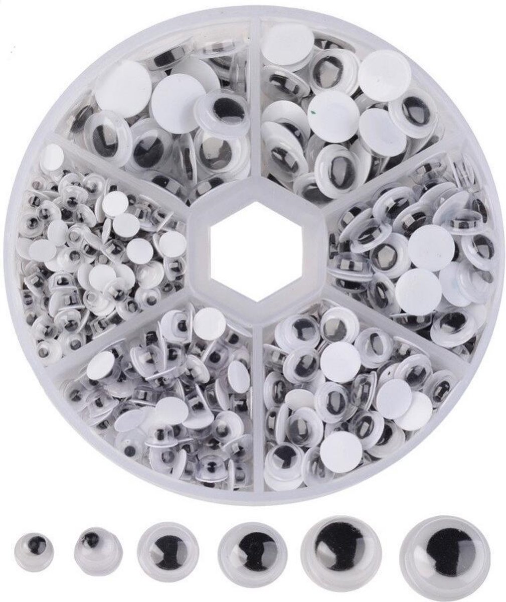 Winkrs | 600 Wiebeloogjes in 6 formaten in opbergbox - Beweegbare plakoogjes - Knutsel ogen